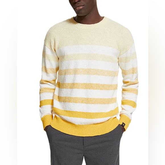 Scotch & Soda Yellow and White Striped Crewneck Sweater Size M